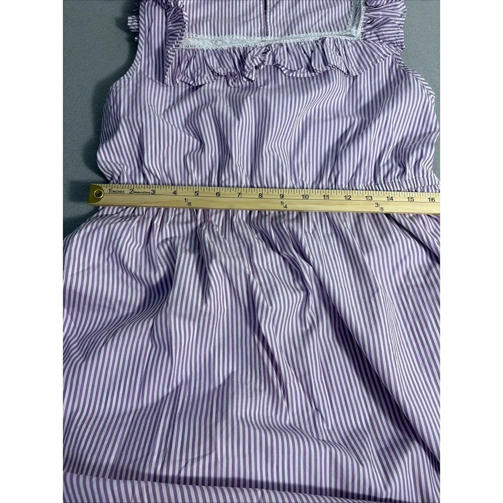J. Crew Tiered Ruffle Dress Stripe Purple White  Lined Midi Women's Large